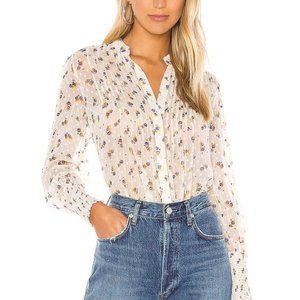 Free People Floral Blouse in White and Purple